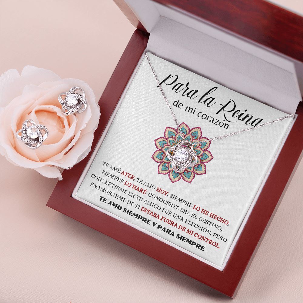 Para la Reina de mi corazón - Collar Love Knot con Aretes Jewelry ShineOn Fulfillment Caja de Lujo con Luz LED - Mahogany 