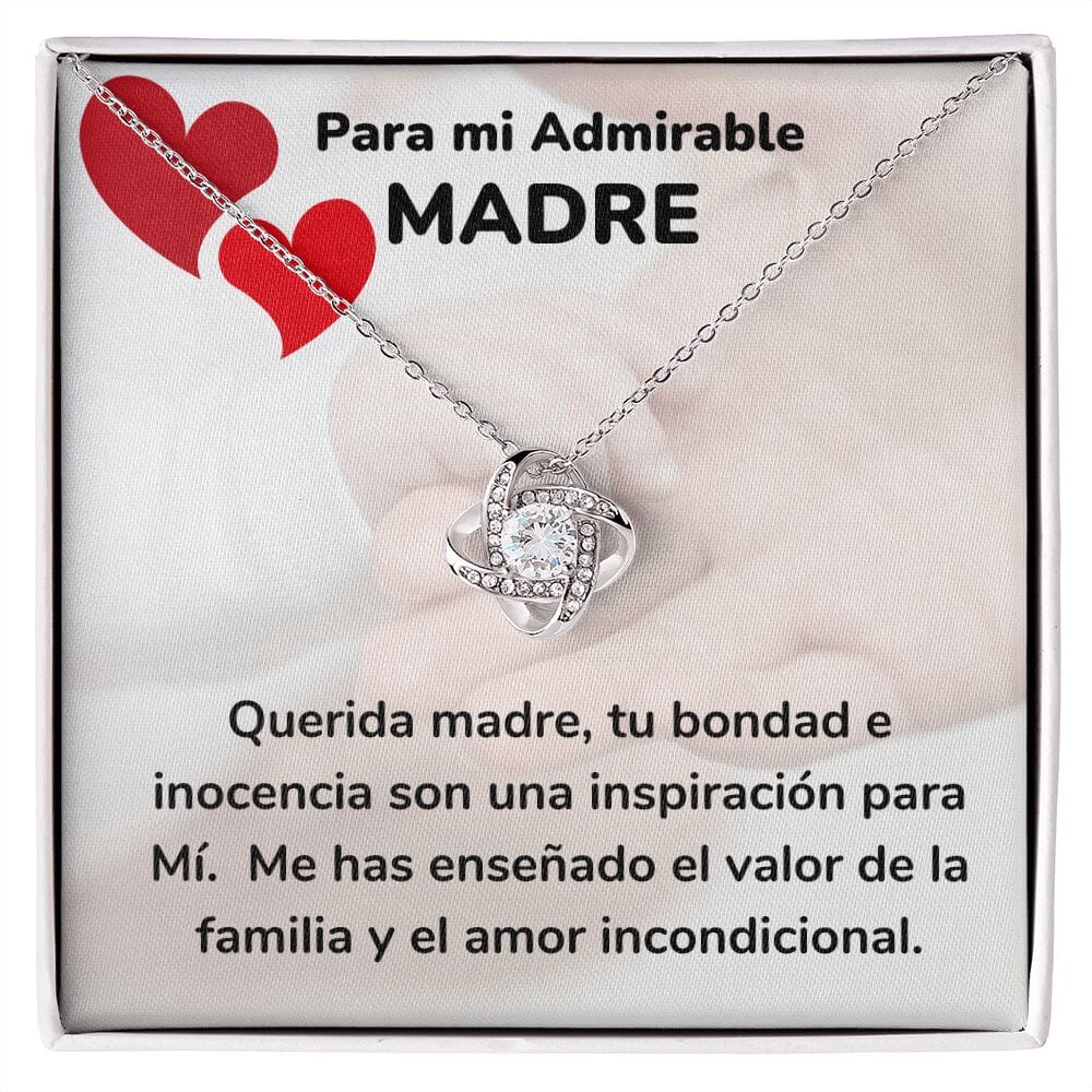 Para mi Admirable Madre- Collar Para Mamá Nudo de Amor (LoveKnot) Jewelry ShineOn Fulfillment Acabado en oro blanco de 14 k Standard Box 