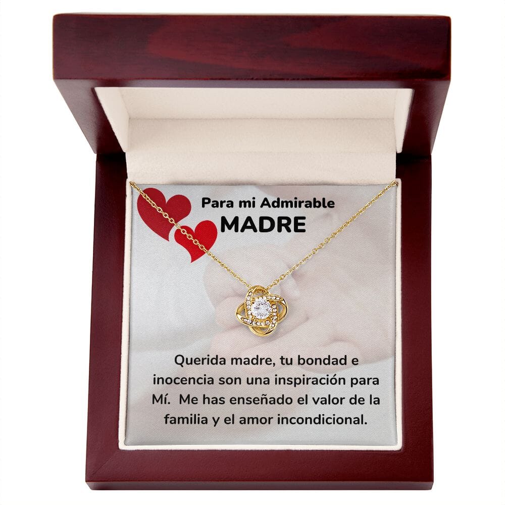 Para mi Admirable Madre- Collar Para Mamá Nudo de Amor (LoveKnot) Jewelry/LoveKnot Acabado en Oro Amarillo de 18 quilates Luxury Box 