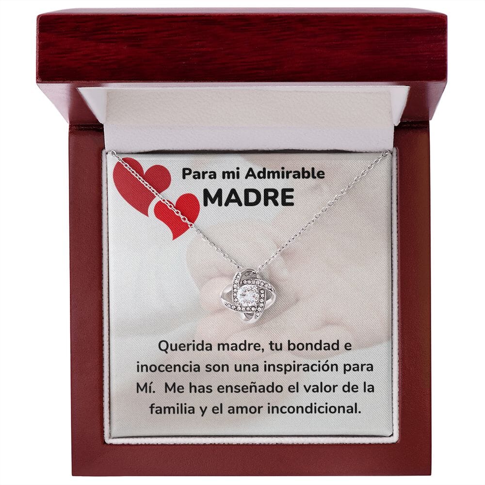 Para mi Admirable Madre- Collar Para Mamá Nudo de Amor (LoveKnot) Jewelry ShineOn Fulfillment Acabado en oro blanco de 14 k Luxury Box 