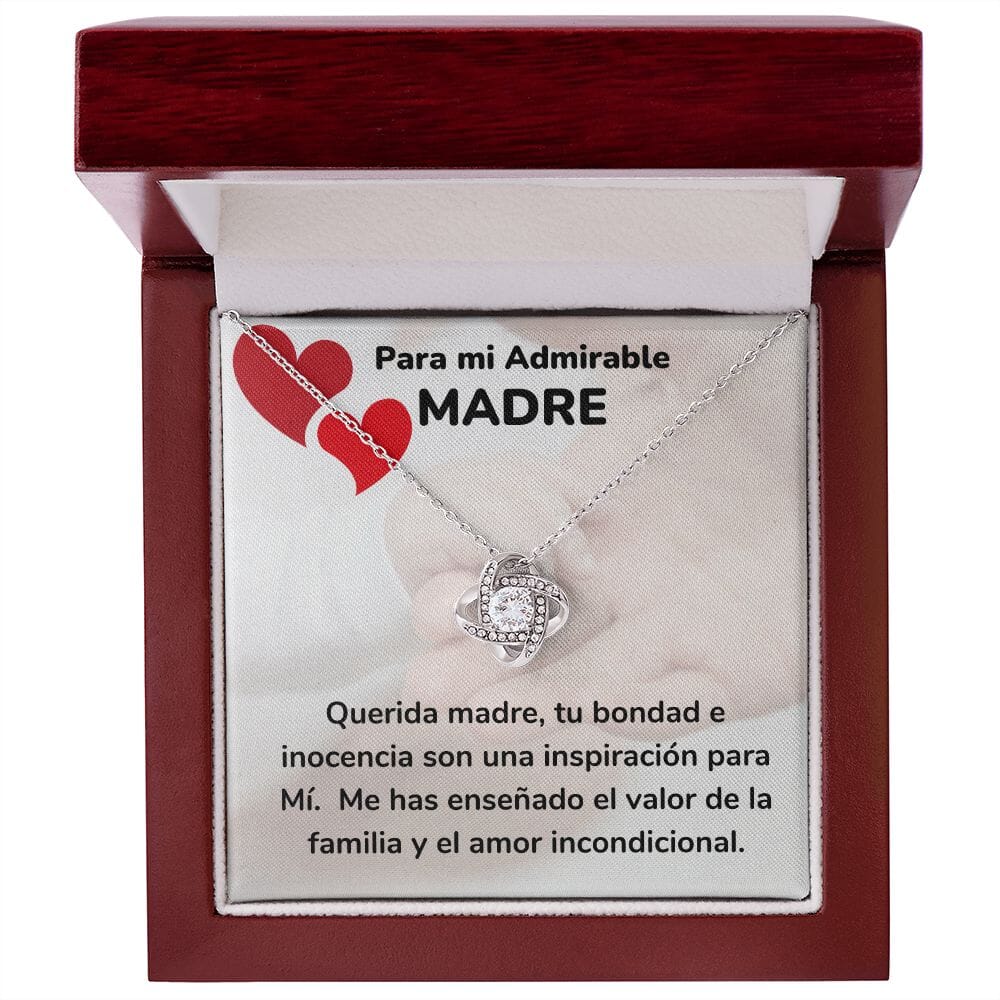 Para mi Admirable Madre- Collar Para Mamá Nudo de Amor (LoveKnot) Jewelry/LoveKnot Acabado en oro blanco de 14 k Luxury Box 