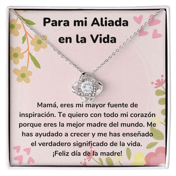Para mi Aliada en la Vida - Collar para Mamá (Nudo de Amor) Love Knot Jewelry/LoveKnot Acabado en oro blanco de 14 k Cajita Estándar (GRATIS) 