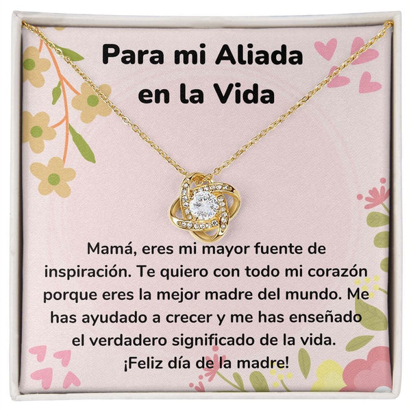 Para mi Aliada en la Vida - Collar para Mamá (Nudo de Amor) Love Knot Jewelry/LoveKnot Acabado en Oro Amarillo de 18 quilates Cajita Estándar (GRATIS) 