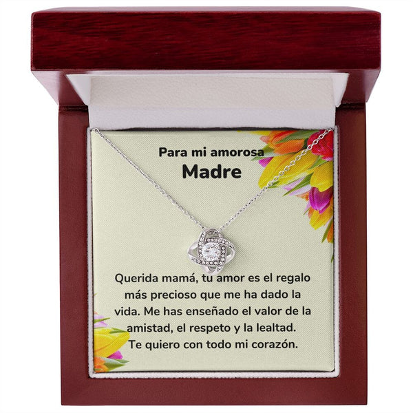 Para mi amorosa Madre - Collar Love Knot Nudo de amor - Para Mamá Jewelry/LoveKnot Acabado en oro blanco de 14 k Luxury Box 