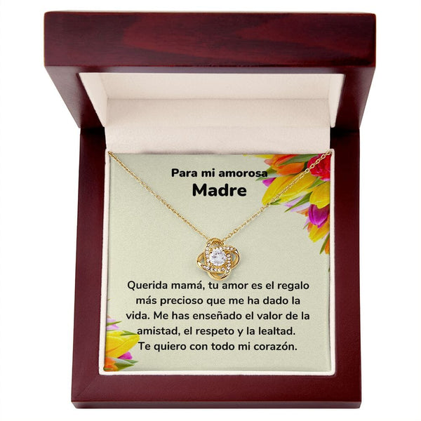 Para mi amorosa Madre - Collar Love Knot Nudo de amor - Para Mamá Jewelry/LoveKnot Acabado en Oro Amarillo de 18 quilates. Luxury Box 