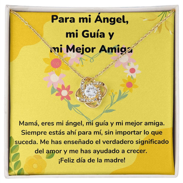 Para mi Ángel, mi Guía y mi Mejor Amiga - Collar para Mamá (Nudo de Amor) Love Knot Jewelry/LoveKnot Acabado en Oro Amarillo de 18 quilates Cajita Estándar (GRATIS) 