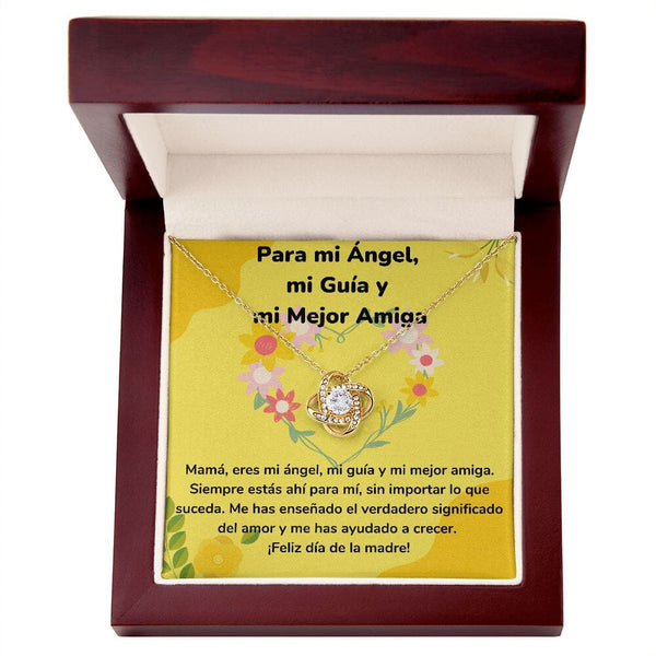Para mi Ángel, mi Guía y mi Mejor Amiga - Collar para Mamá (Nudo de Amor) Love Knot Jewelry/LoveKnot Acabado en Oro Amarillo de 18 quilates Caja de Lujo Madera Con Luz Led 