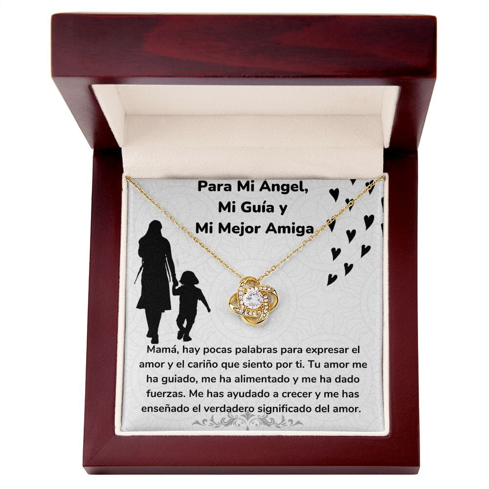 Para Mi Ángel, Mi Guía y Mi Mejor Amiga - Collar Para Mamá Nudo de Amor (LoveKnot) Jewelry ShineOn Fulfillment Acabado en Oro Amarillo de 18 quilates Caja de Lujo Madera Con Luz led 