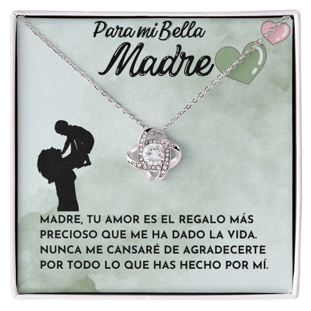 Para mi Bella Madre - Collar Para Mamá Nudo de Amor (LoveKnot) Jewelry/LoveKnot Acabado en oro blanco de 14 k Cajita Estándar (GRATIS) 