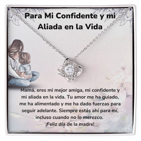 Para Mi Confidente y mi Aliada en la Vida -Collar Para Mamá Nudo de Amor (LoveKnot) Jewelry/LoveKnot Acabado en oro blanco de 14 k Cajita Estándar (GRATIS) 