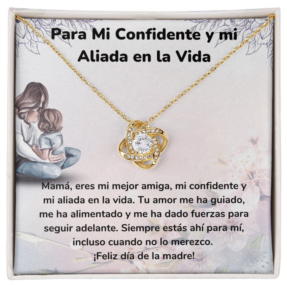 Para Mi Confidente y mi Aliada en la Vida -Collar Para Mamá Nudo de Amor (LoveKnot) Jewelry/LoveKnot Acabado en Oro Amarillo de 18 quilates Cajita Estándar (GRATIS) 