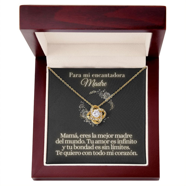 Para mi Encantadora Madre - Collar Love Knot Nudo de amor - Para Mamá Jewelry/LoveKnot Acabado en Oro Amarillo de 18 quilates. Luxury Box 