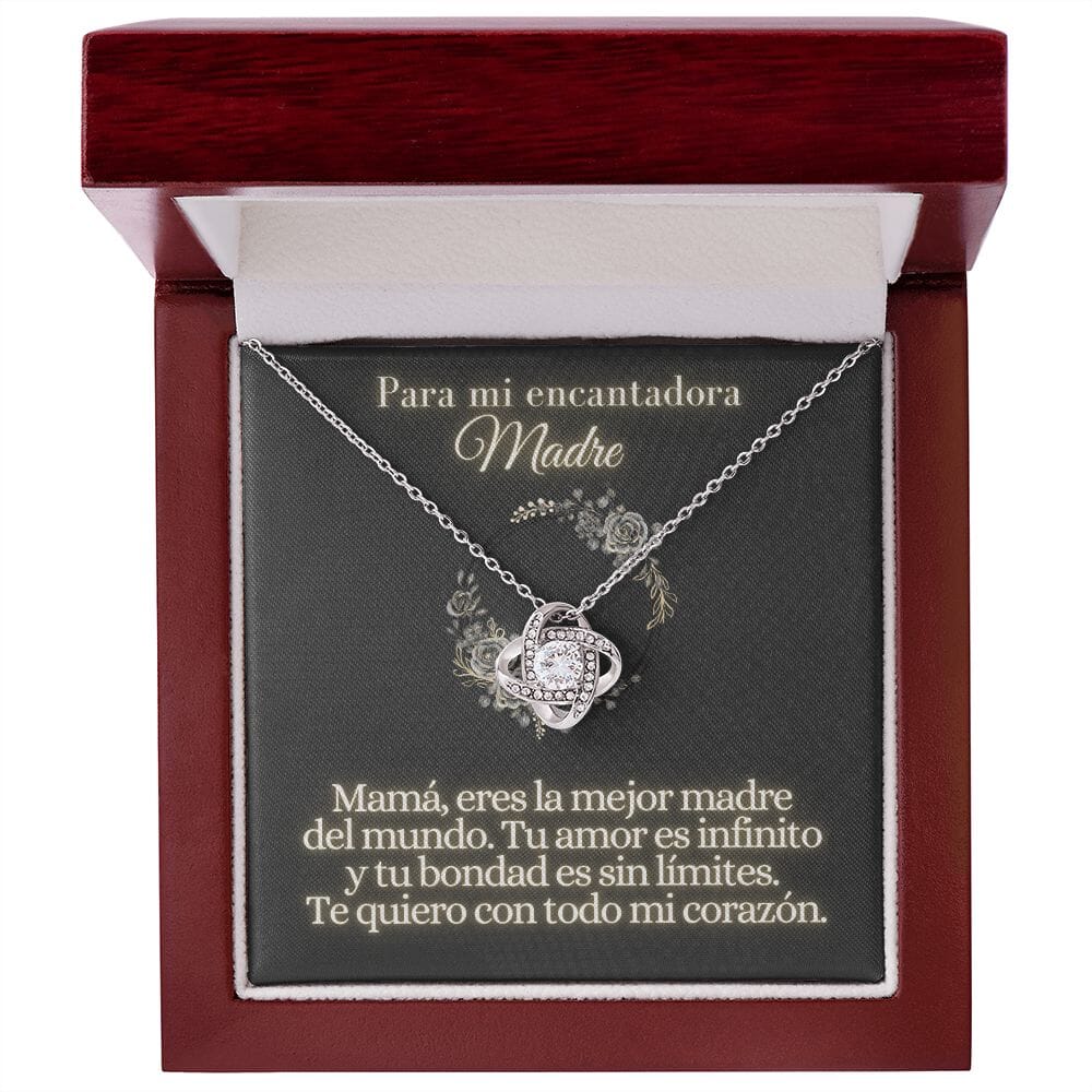 Para mi Encantadora Madre - Collar Love Knot Nudo de amor - Para Mamá Jewelry/LoveKnot Acabado en oro blanco de 14 k Luxury Box 