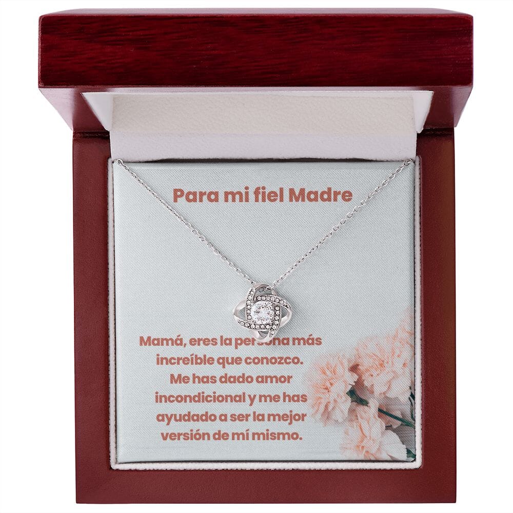 Para mi Fiel Madre - Nudo de Amor Collar Para Mamá Jewelry/LoveKnot Acabado en oro blanco de 14 k Luxury Box 