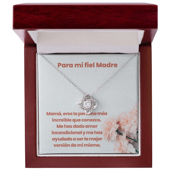 Para mi Fiel Madre - Nudo de Amor Collar Para Mamá Jewelry/LoveKnot Acabado en oro blanco de 14 k Luxury Box 