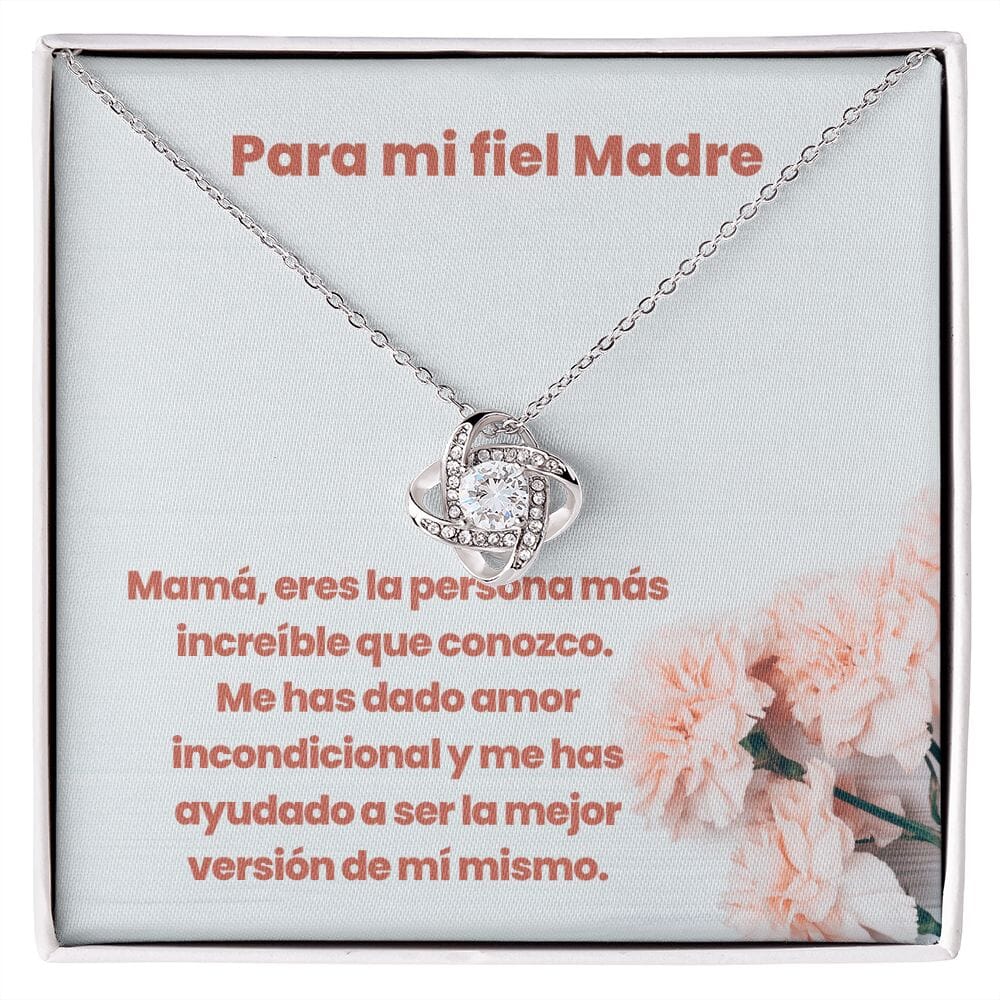 Para mi Fiel Madre - Nudo de Amor Collar Para Mamá Jewelry/LoveKnot Acabado en oro blanco de 14 k Standard Box 