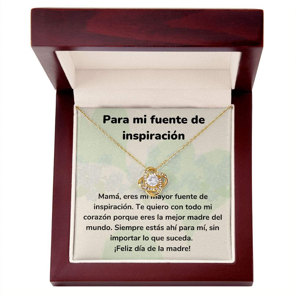 Para mi fuente de inspiración - Collar para Mamá (Nudo de Amor) Love Knot Jewelry/LoveKnot Acabado en Oro Amarillo de 18 quilates. Caja de Lujo Madera Con Luz Led 