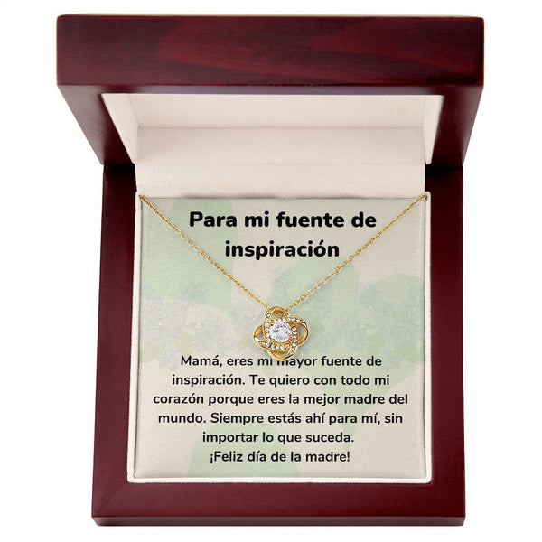 Para mi fuente de inspiración - Collar para Mamá (Nudo de Amor) Love Knot Jewelry/LoveKnot Acabado en Oro Amarillo de 18 quilates. Caja de Lujo Madera Con Luz Led 