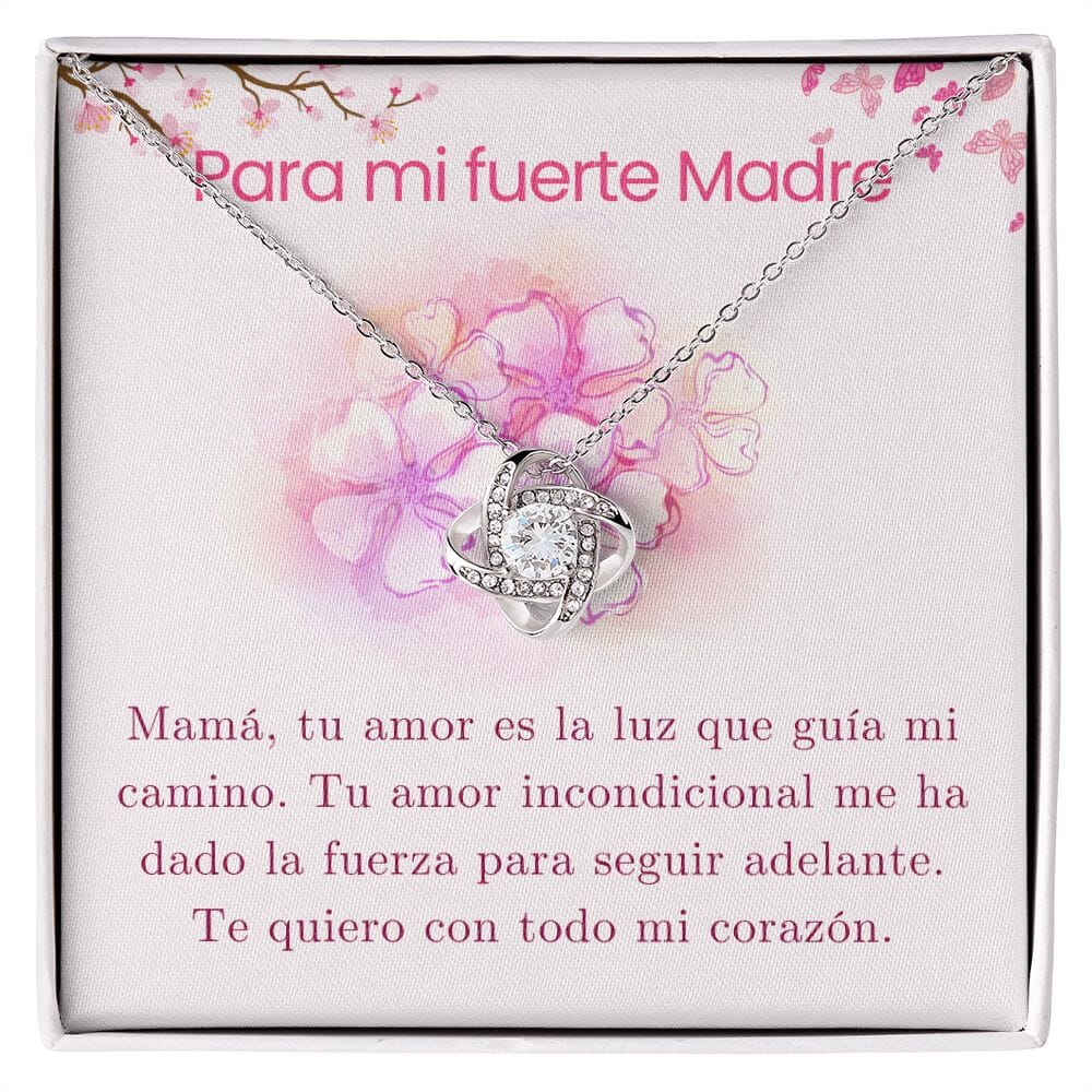 Para mi fuerte Madre - Collar Love Knot Nudo de amor - Para Mamá Jewelry/LoveKnot Acabado en oro blanco de 14 k Standard Box 