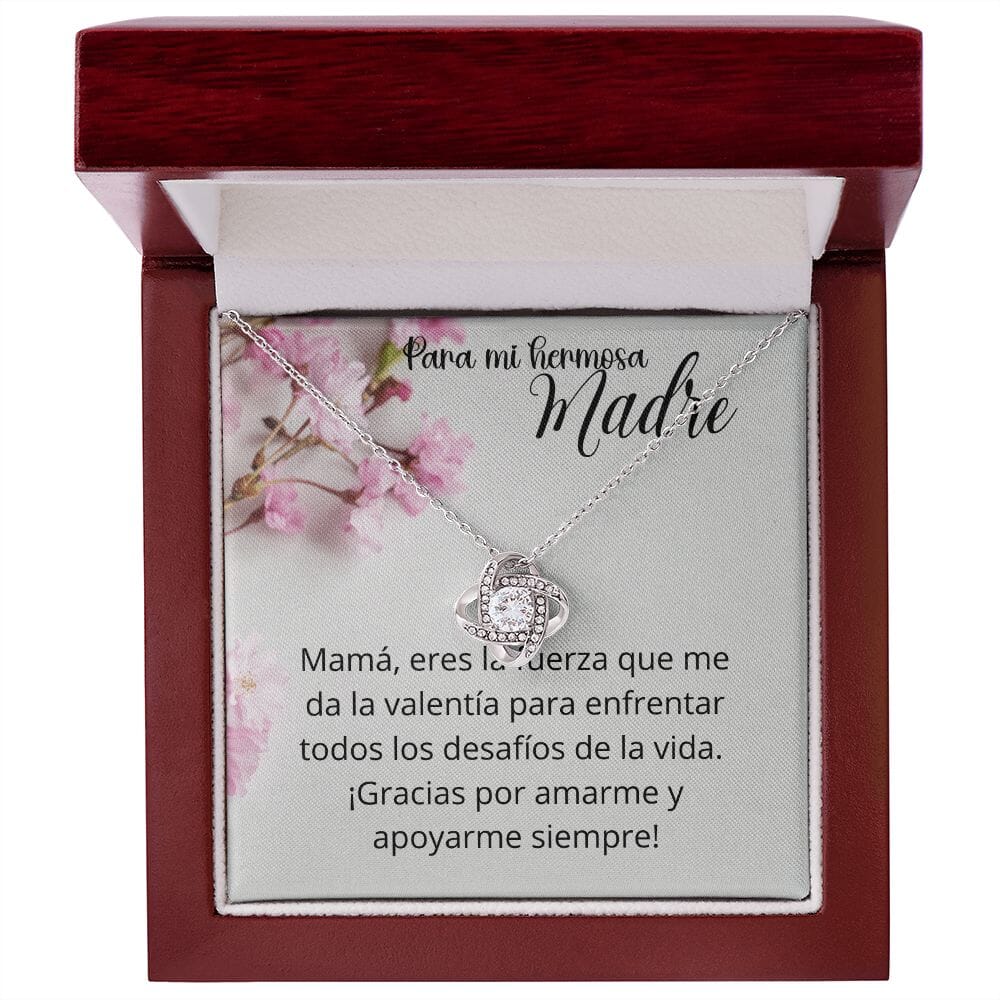 Para mi Hermosa Madre - Collar Para Mamá Nudo de Amor (LoveKnot) Jewelry/LoveKnot Acabado en oro blanco de 14 k Caja de Lujo Madera Con Luz led 