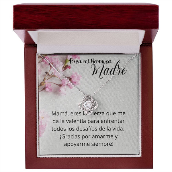Para mi Hermosa Madre - Collar Para Mamá Nudo de Amor (LoveKnot) Jewelry/LoveKnot Acabado en oro blanco de 14 k Caja de Lujo Madera Con Luz led 