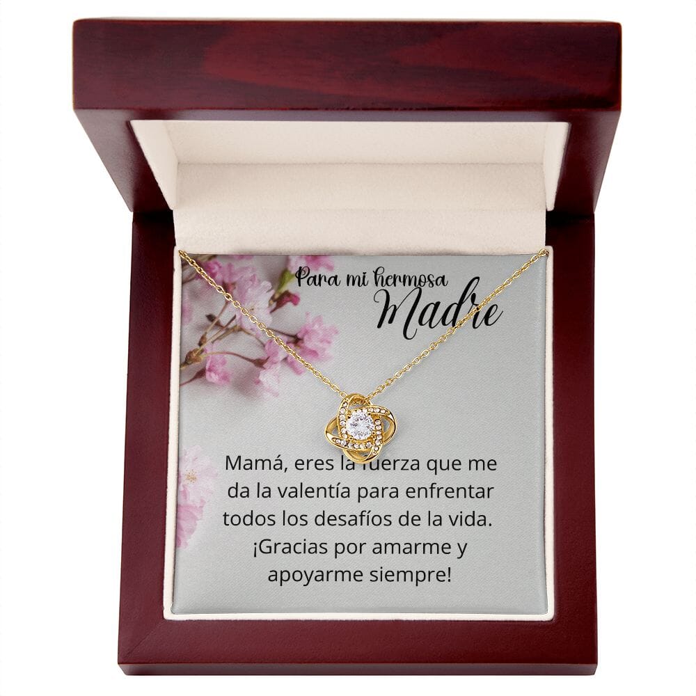 Para mi Hermosa Madre - Collar Para Mamá Nudo de Amor (LoveKnot) Jewelry/LoveKnot Acabado en Oro Amarillo de 18 quilates Caja de Lujo Madera Con Luz led 