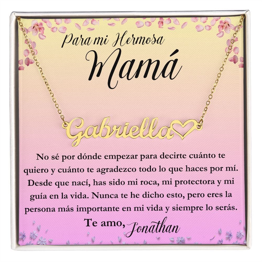 Para mi hermosa Mamá: No sé por dónde empezar para - Collar Personalizado Con Nombre Corazón - Mamá Jewelry/NameNecklace <p>Acabado en Oro Amarillo de 18 quilates</p> Standard Box 