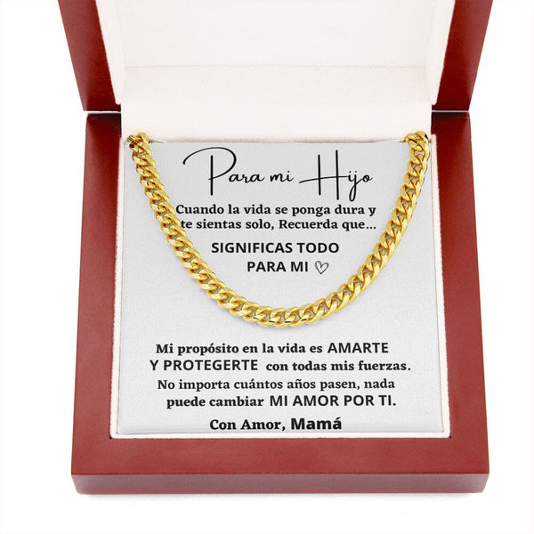 Para mi Hijo, Con amor Mamá - Cadena Cubana Jewelry/CubanLink 14K Gold Over Stainless Steel Cuban Link Chain Luxury Box 