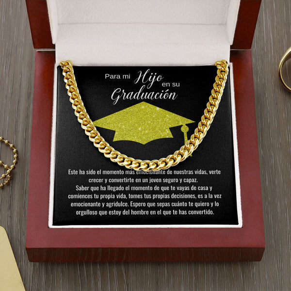 Para mi Hijo en su Graduación. - Cadena Cubana en Caja de Lujo con LED Jewelry/CubanLink Baño de Oro de 14K 