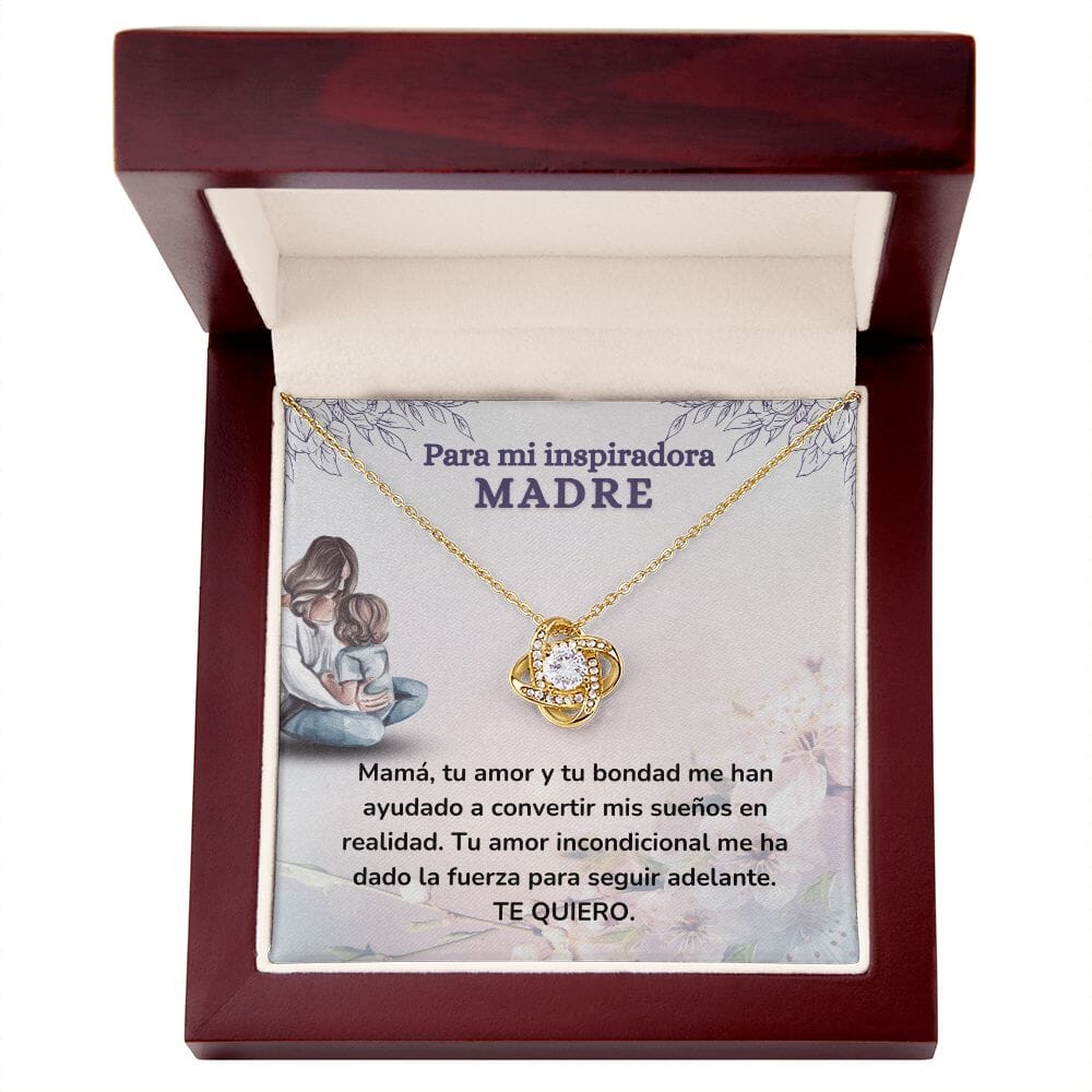 Para mi Inspiradora Madre- Collar Para Mamá Nudo de Amor (LoveKnot) Jewelry ShineOn Fulfillment Acabado en Oro Amarillo de 18 quilates Caja de Lujo Madera Con Luz led 