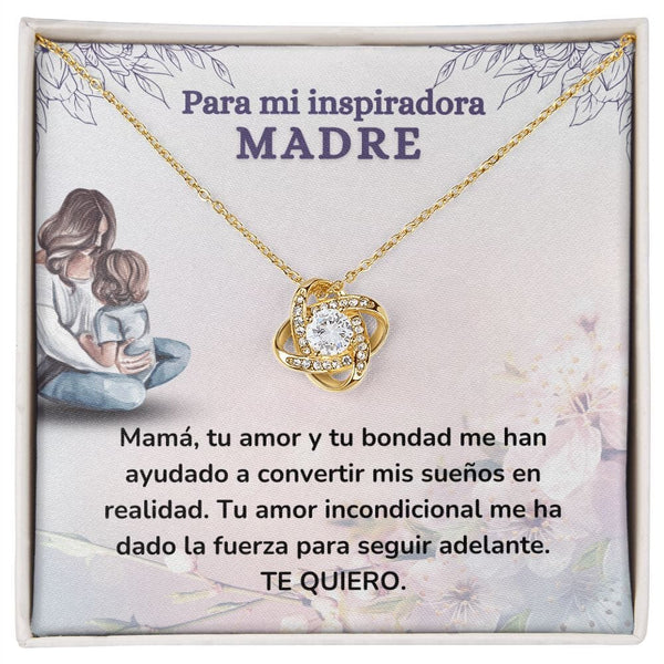Para mi Inspiradora Madre- Collar Para Mamá Nudo de Amor (LoveKnot) Jewelry/LoveKnot Acabado en Oro Amarillo de 18 quilates Cajita Estándar (GRATIS) 
