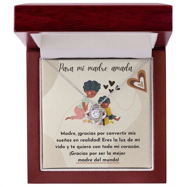 Para mi Madre Amada - Nudo de Amor Collar Para Mamá Jewelry/LoveKnot Acabado en oro blanco de 14 k Luxury Box 