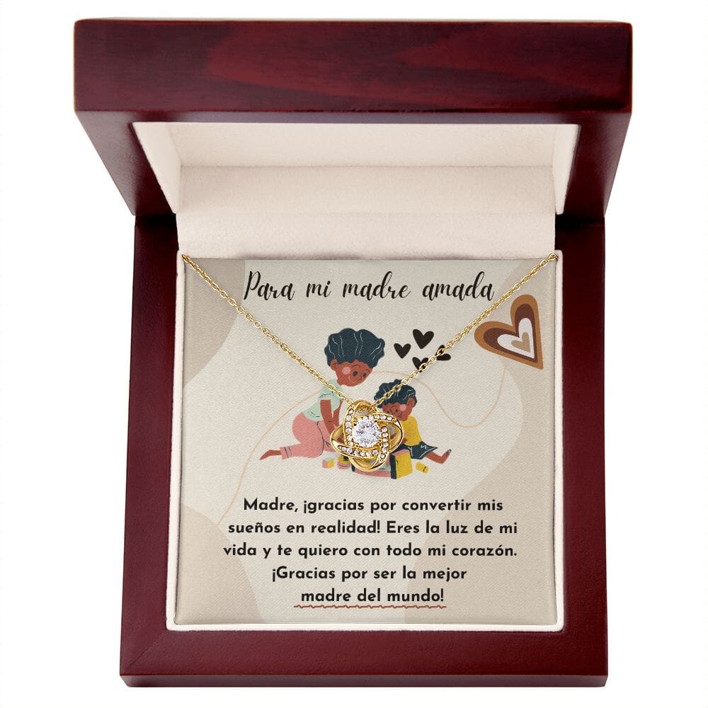 Para mi Madre Amada - Nudo de Amor Collar Para Mamá Jewelry/LoveKnot Acabado en Oro Amarillo de 18 quilates. Luxury Box 
