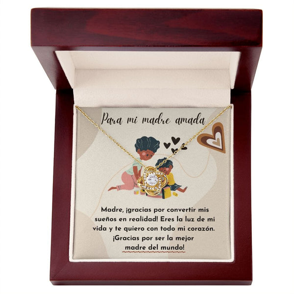 Para mi Madre Amada - Nudo de Amor Collar Para Mamá Jewelry/LoveKnot Acabado en Oro Amarillo de 18 quilates. Luxury Box 