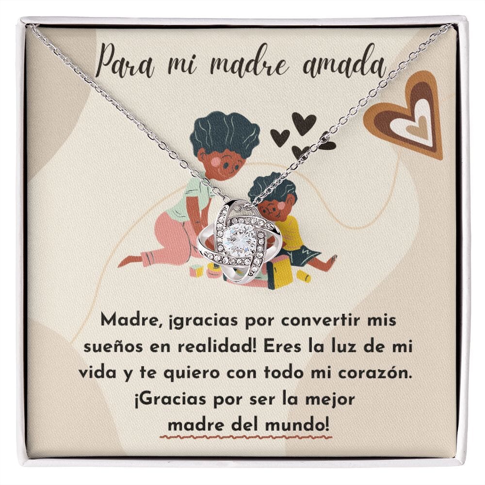 Para mi Madre Amada - Nudo de Amor Collar Para Mamá Jewelry/LoveKnot Acabado en oro blanco de 14 k Standard Box 