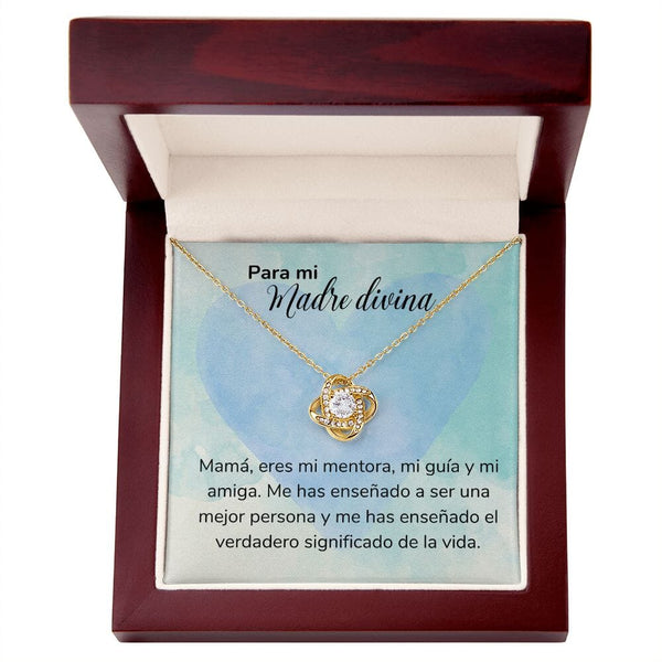 Para mi Madre Divina -Collar Nudo de Amor - Regalo Para Mamá - Jewelry/LoveKnot Acabado en Oro Amarillo de 18 quilates. Luxury Box 