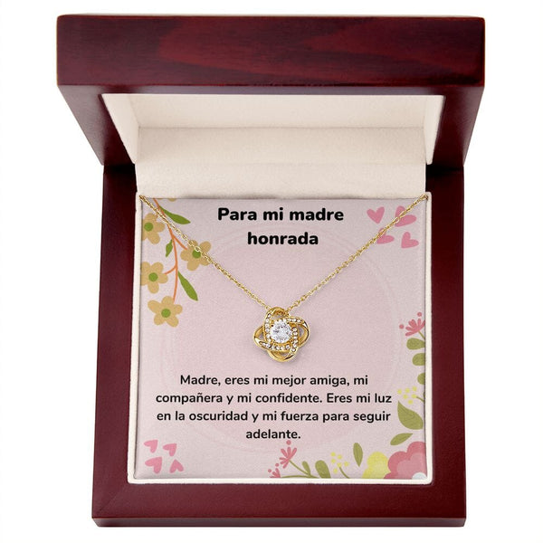 Para mi madre honrada - Collar Love Knot - Nudo de amor Jewelry/LoveKnot Acabado en Oro Amarillo de 18 quilates. Luxury Box 