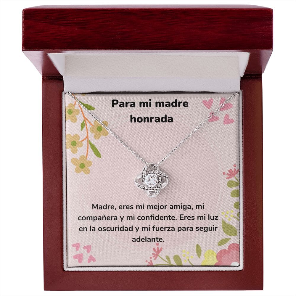 Para mi madre honrada - Collar Love Knot - Nudo de amor Jewelry/LoveKnot Acabado en oro blanco de 14 k Luxury Box 