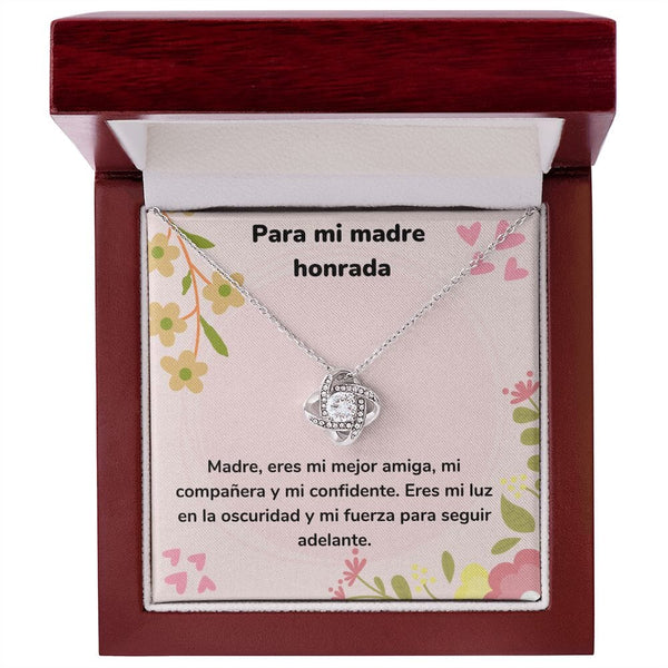 Para mi madre honrada - Collar Love Knot - Nudo de amor Jewelry/LoveKnot Acabado en oro blanco de 14 k Luxury Box 