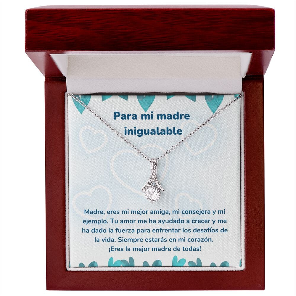 Para mi madre inigualable - Collar Alluring Beauty - Día de las Madres Jewelry/AlluringBeauty Acabado en oro blanco de 14 k Luxury Box 