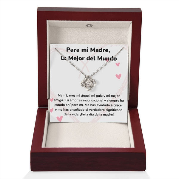 Para mi Madre, la Mejor del Mundo - Collar para Mamá (Nudo de Amor) Love Knot Jewelry ShineOn Fulfillment Acabado en oro blanco de 14 k Luxury Box 