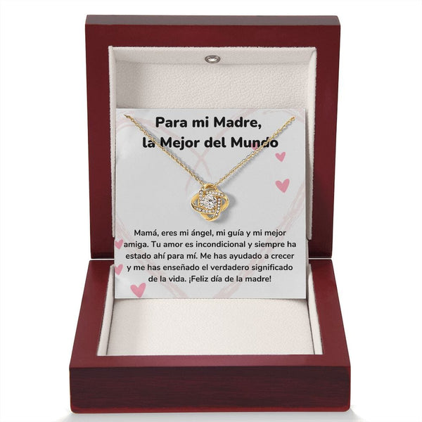 Para mi Madre, la Mejor del Mundo - Collar para Mamá (Nudo de Amor) Love Knot Jewelry/LoveKnot Acabado en Oro Amarillo de 18 quilates. Luxury Box 