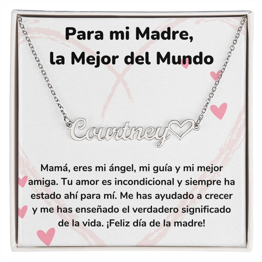 Para mi Madre, la Mejor del Mundo - Collar Personalizado Con Nombre Corazón - Mamá Jewelry/NameNecklaceHeart 