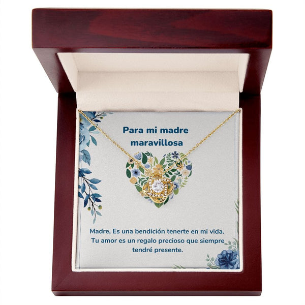 Para mi madre maravillosa - Collar Love Knot - Nudo de amor Jewelry/LoveKnot Acabado en Oro Amarillo de 18 quilates. Luxury Box 