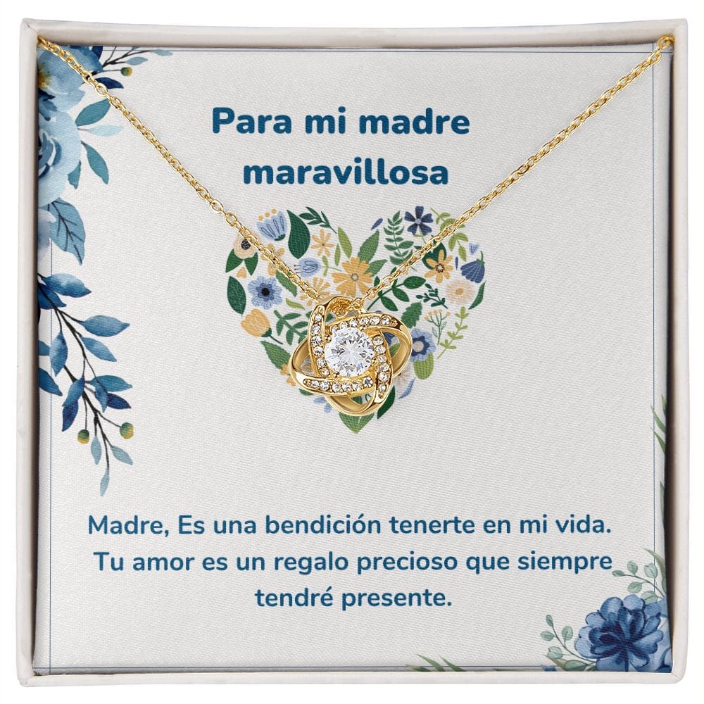 Para mi madre maravillosa - Collar Love Knot - Nudo de amor Jewelry/LoveKnot Acabado en Oro Amarillo de 18 quilates. Standard Box 