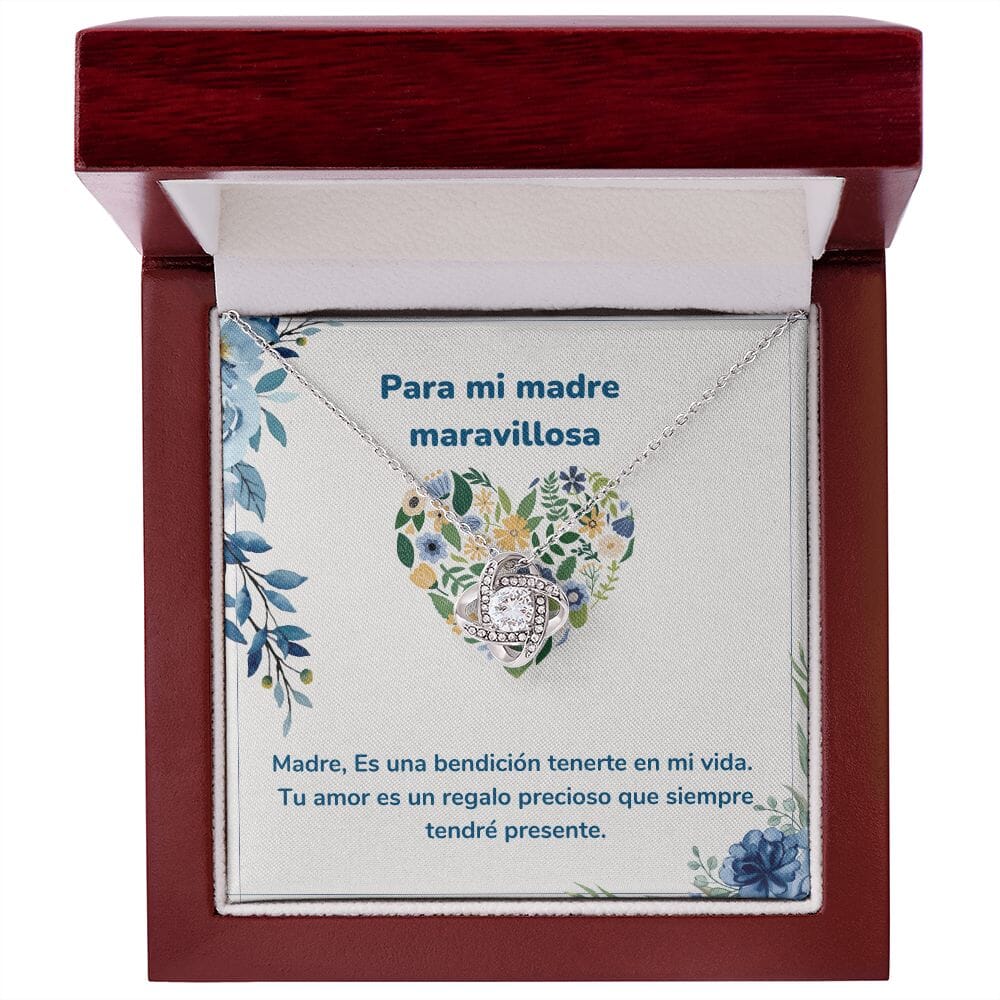 Para mi madre maravillosa - Collar Love Knot - Nudo de amor Jewelry/LoveKnot Acabado en oro blanco de 14 k Luxury Box 
