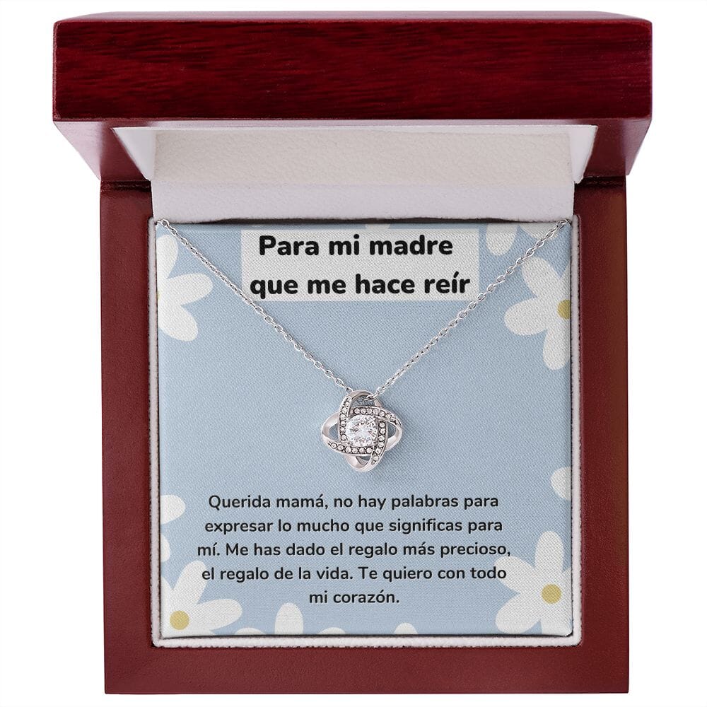 Para mi madre que me hace reir - Collar Love Knot Nudo de amor - Para Mamá Jewelry/LoveKnot Acabado en oro blanco de 14 k Luxury Box 