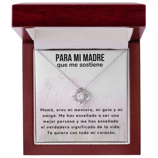 Para mi Madre que me sostiene - Collar Love Knot Nudo de amor - Para Mamá Jewelry/LoveKnot Acabado en oro blanco de 14 k Luxury Box 