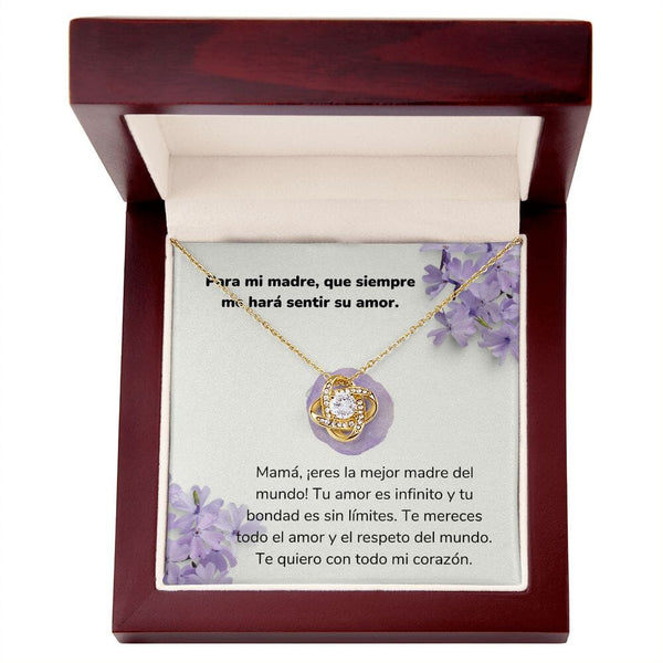 Para mi madre, que siempre me hará sentir su amor. -Collar Love Knot Nudo de amor - Para Mamá Jewelry/LoveKnot Acabado en Oro Amarillo de 18 quilates. Luxury Box 