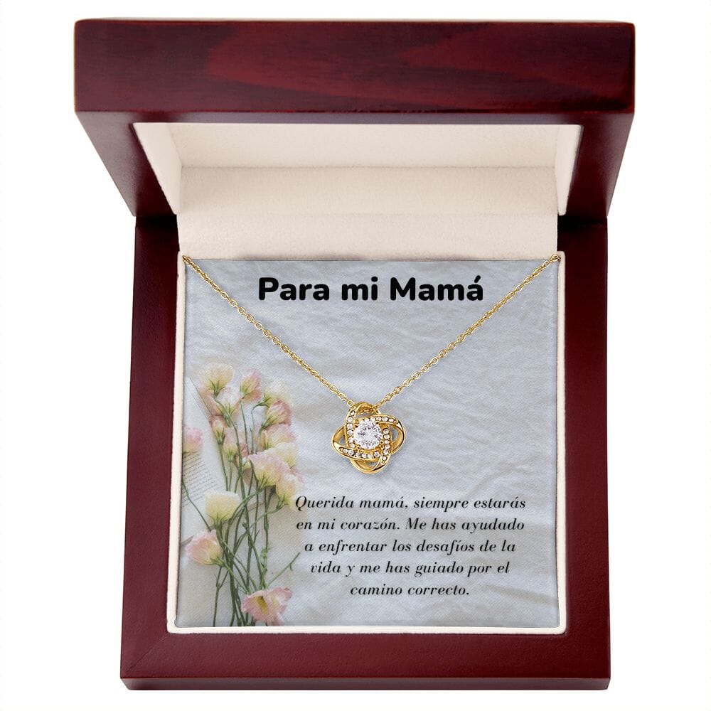 Para mi Mamá - Collar Para Mamá Nudo de Amor (LoveKnot) Jewelry/LoveKnot Acabado en Oro Amarillo de 18 quilates Caja de Lujo Madera Con Luz led 